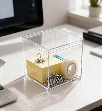 Acrylic Box Clear Display Boxes with Lids 4 Packs 5.9x5.9x5.9Inch Acrylic Square Cube Decorative Boxes Jewelry Storage Box for Valentine's Day Gift Wrap Candy Containers
