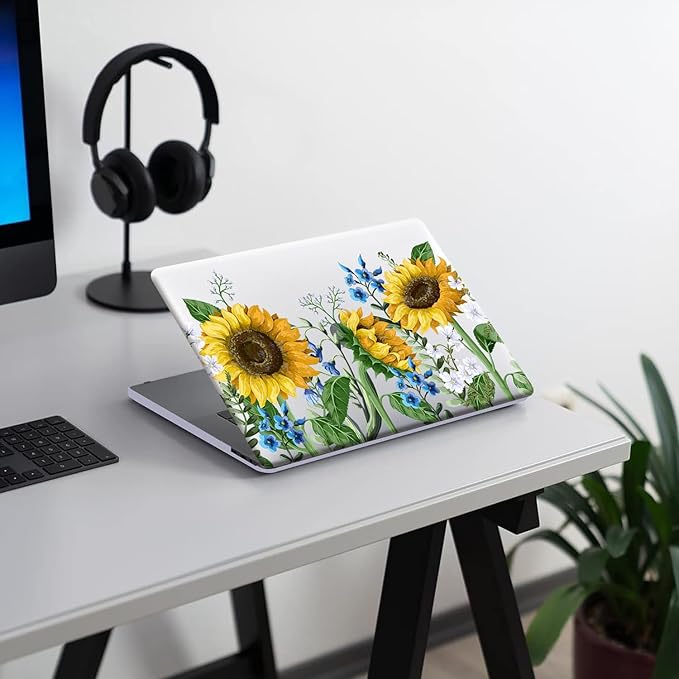 KEROM Compatible with MacBook Pro 13 inch Case 2022-2016 Release M2 M1 A2338 A2289 A2251 A2159 A1989 A1706 with Touch Bar, Plastic Hard Shell Case & Keyboard Cover, Sunflower