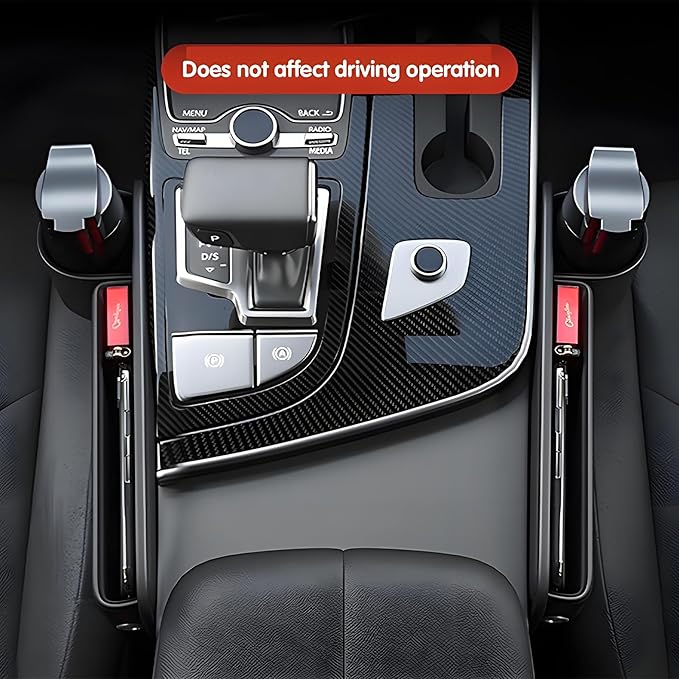 Car Seat Gap Filler Organizer, Universal Premium Leather Seat Organizer with Cup Holder, Seat Gap Storage Box with Bottle Holder, Car Leather Gap Bag Front Center Console Seat (Driver Side)