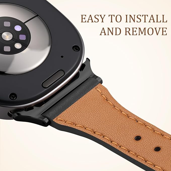 GEAK Slim Leather Band Compatible with Samsung Galaxy Watch 8 40mm 44mm/Watch 8 Classic 46mm, No Gap Adjustable Genuine Leather Replacement Dressy Strap for Samsung Watch 8 Bands Women