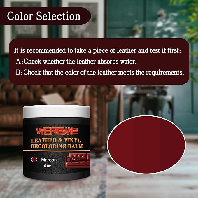 Leather Recoloring Balm & Color Restorer - Multipurpose Dye & Paint for Faded Leather Couches, Car Seats, Shoes | Fix Scratches on Clothing, Furniture & Accessories(Maroon)