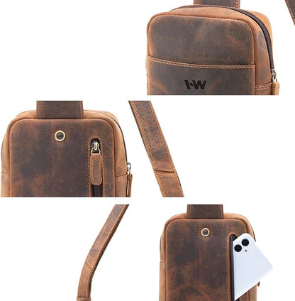 Handmade World Genuine Leather Small Sling Bag 'The Slingy' Crossbody Fanny Chest Bag For Explore Travel Adventure