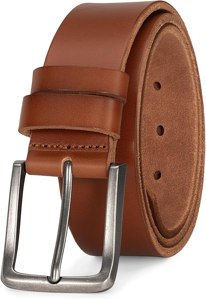 Men's Genuine Leather Belt - 1.5 Inch Casual & Work Belt with Metal Buckle