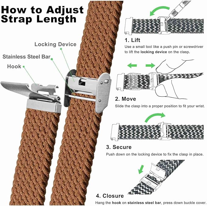 WOCCI 18mm Braided Nylon Watch Band for Men and Women, Quick Release, Silver Stainless Steel Buckle (Brown)