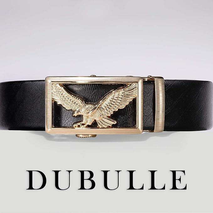 Dubulle Designer Ratchet Belt for Men Leather Fashion Adjustable Automatic Buckle Sliding Removable Dress Casual