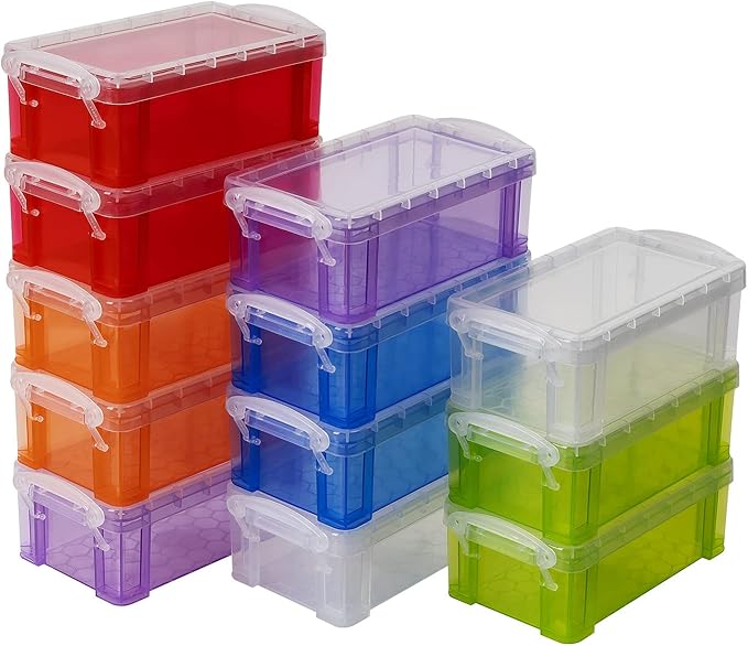 12 PCS testyu Small Storage Containers with Lids, 5" X 2.8" X 2" Stackable Small Plastic Box, Colorful Mini Plastic Storage Box for Jewelry Beads Crafts Items Accessories
