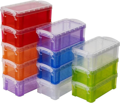 12 PCS testyu Small Storage Containers with Lids, 5" X 2.8" X 2" Stackable Small Plastic Box, Colorful Mini Plastic Storage Box for Jewelry Beads Crafts Items Accessories