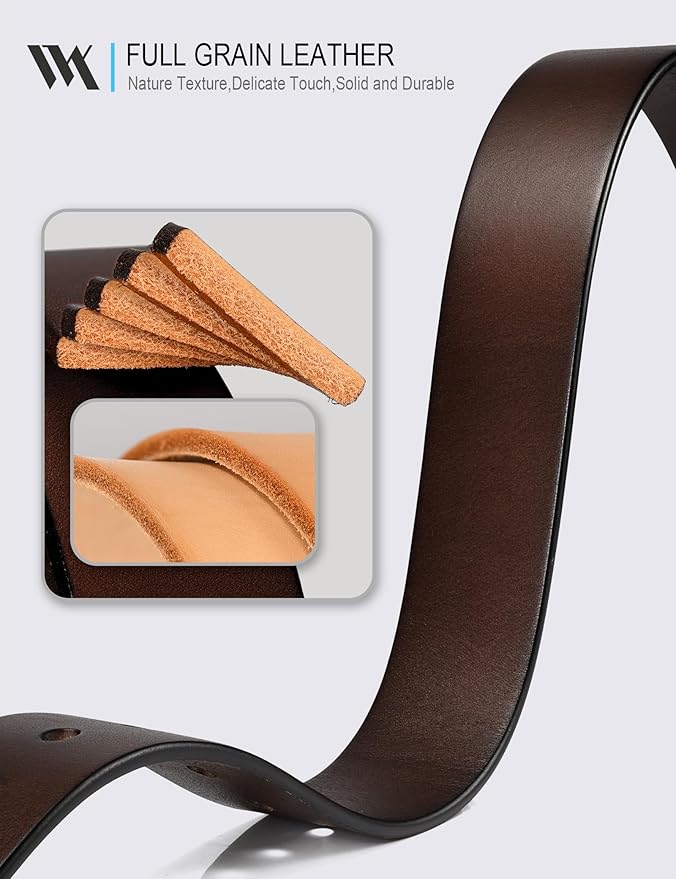 WOLFANT 1.5" Top Full Grain Leather Belt for Men in Gift Box,100% Italian Real Solid Leather