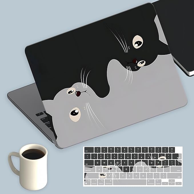 KEROM Compatible for MacBook Pro 13 Inch Case 2025 2024 2023 2022-2016 M2 M1 A2338 A2289 A2251 A2159 A1989 A1706 A1708, Cute Aesthetic Protective Plastic Hard Shell & Keyboard Cover, Two Cats