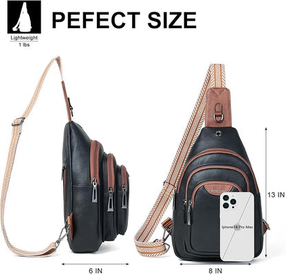 Leresas 10L Crossbody Sling Bag for Women Men Anti Theft Cross Body Fanny Pack Belt Bag Purse Gifts for Women Faux Leather, Black Brown