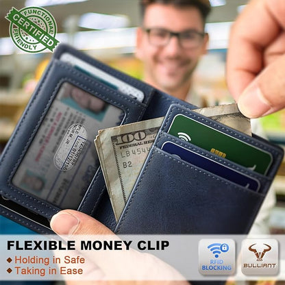 BULLIANT Slim Wallet For Men 12Cards,Magnetic Flip Build-in Money Clip Airtag Compatible-RFID Blocking