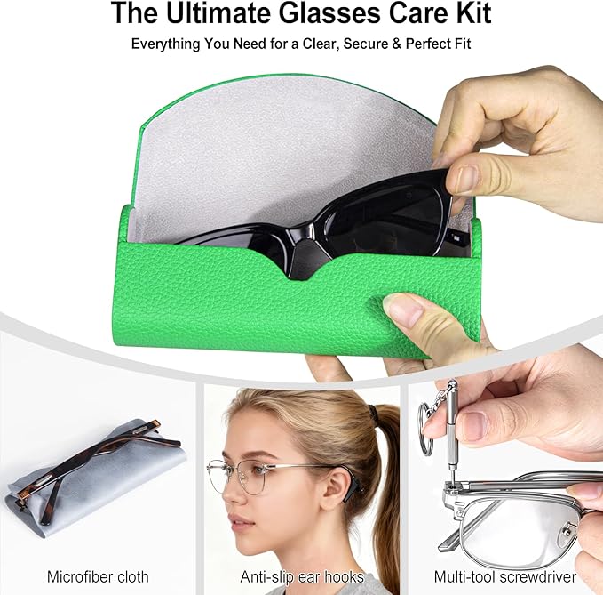 RayLove Ultimate Glasses Case Kit, Hard Shell Sunglasses and Eyeglass Case with Cleaning Cloth, Screwdriver, Ear Hooks