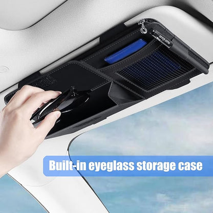 Car Sunvisor Organizers Feature Build in Sunglasses Holder and Card Slots for Document Storage Leather Materials Easy in