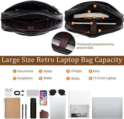 Faux Leather Messenger Bag for Men 17-17.3 Inch: Laptop Bag Briefcase Computer Handbags Shoulder Crossbody Bag with Padded Laptop Sleeve for Work College Travel, PU Black