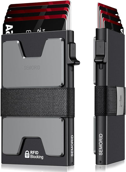 SEMORID Slim Aluminum Card Holder Wallet for Men, Durable Expandable Backplate, RFID Blocking Minimalist Metal Pop Up Wallet, Holds 12+ Cards Plus Cash