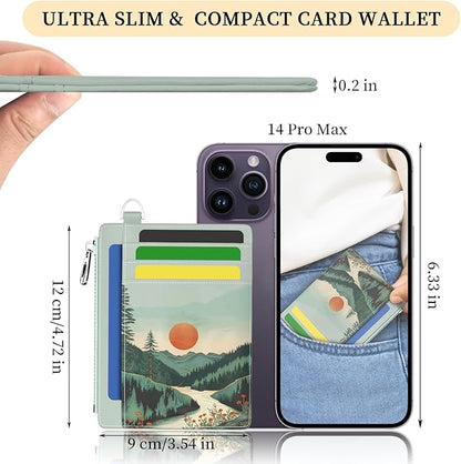 Hancynir Slim Wallet Women Credit Card Holder, Mountain Sunset RFID Blocking Small Mini Card Wallets, Cute Front Pocket PU Leather Card Case, Thin Travel Zipper Coin Cash Ladies Female Wallet Gifts