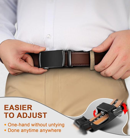 BULLIANT Men Belts 2 Pack,Ratchet Sliding Belt Adjustable For Gift Mens Dress Casual 1 3/8",Cut for Fit