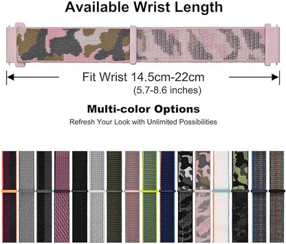 WOCCI 18mm Adjustable Nylon Watch Band, Quick Release Sport Loop Strap (Pink Camo)
