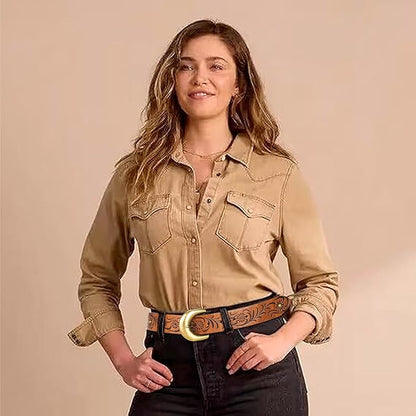 INOGIH Adjustable-Vintage-Western-Cowboy-Belt Women Men - Cowboy-Style Engraved-Buckle Belt for Jeans Pants Dresses