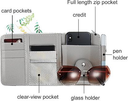 Boao 2 Packs Car Sun Visor Organizer, Sunglasses Holders for Car Sun Visor PU Auto Interior Accessories Storage Travel Document Holder with Multi Pocket (Gray, 12.2 x 6.1 Inches)