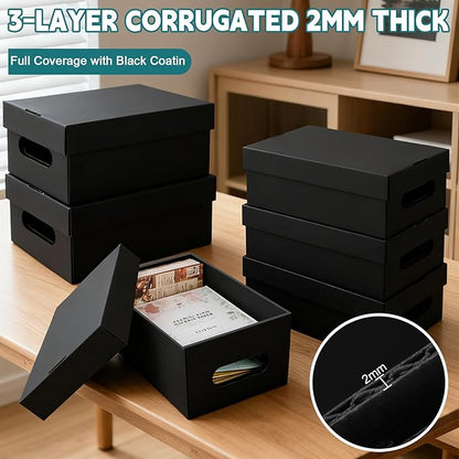 6PCS Photo Storage Box for 5"x7" Photos,12.8“ x 7.87“ x 5.3“ Picture Box Store and Protect Pictures with Lid, Photo Storage Box Documents Black