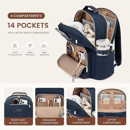 LOVEVOOK Laptop Backpack for Women with Pouch Pocket for Large Capacity Cup,18 Inch Laptop Computer Bag Travel Backpack Purse,Waterproof Work Business Backpack College Teacher Bags,Dark Blue