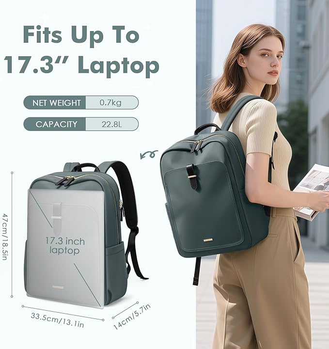 Laptop Backpack for Women,Casual Work Business Backpacks Purse Carry on Travel Backpack,17.3 Inch,Dark Green