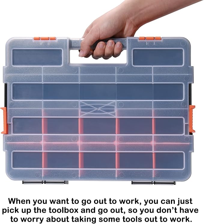 AIRTOON Tool Box Organizer Interlocking Black Small Parts Organizer for Fasteners and Crafts w/Removable Dividers (2 Piece Pack)