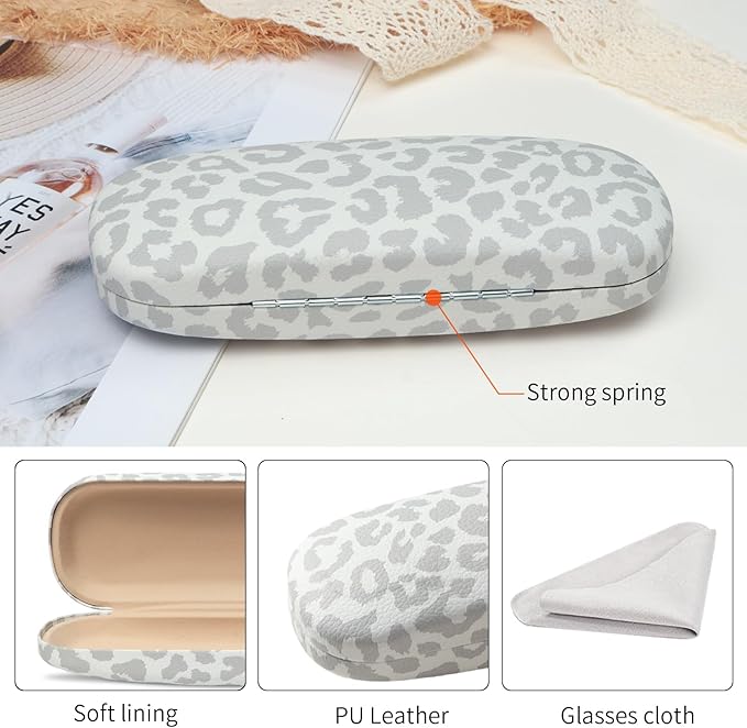 Glasses Case Hard Shell, Leather Protective Case for Sunglasses with Cleaning Cloth, Cute Eyeglass Cases for Women