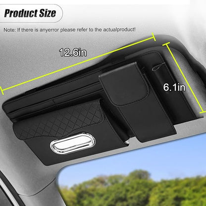 ZIMISI Leather Car Visor Organizer, Sun Visor Storage Bag, Car Tissue Holder, Multi-Pocket Document Holder, Vehicle Travel Accessories for Pen, License, Cards, Sunglasses, Tissues (Black)