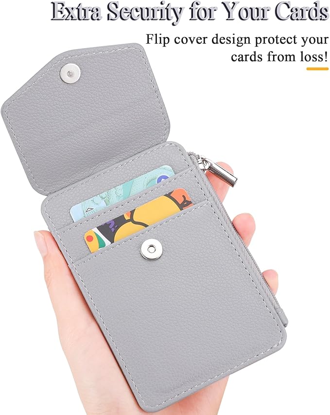 Teskyer Badge Holder with Side Zip Pocket, Multiple Card Slots Leather ID Holder Wallet with Neck Lanyard for Office Staffs, Teachers/Students, Workers, Cruise Cards, Bus/Metro Cards, Lichee Gray