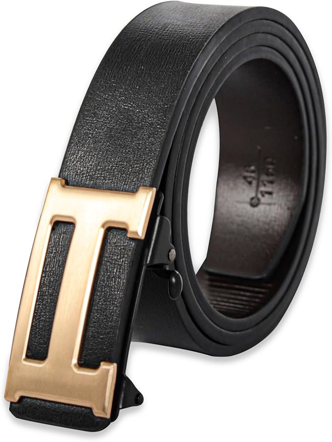 Aurolran Men&Womens Leather Dress Belt Business Automatic Buckle Belt Color-Black Silver Gold