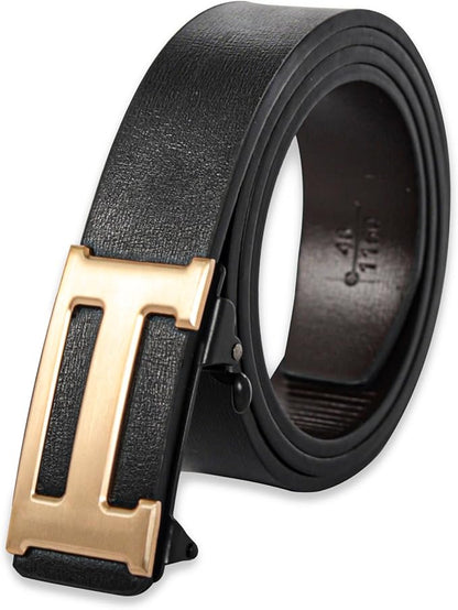 Aurolran Men&Womens Leather Dress Belt Business Automatic Buckle Belt Color-Black Silver Gold