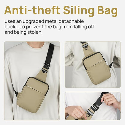 VADOO Mini Sling Bag, Small Crossbody Bag with RFID Blocking for Women and Men, Lightweight Chest Phone Bag for Travel Casual,Khaki
