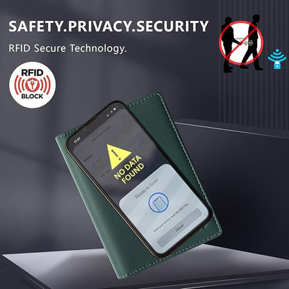 BAPHITY Genuine Leather RFID Blocking Passport Holder Wallet with Zipper Hidden Pocket,Luxury Cover for Men Women,Ideal Gift-green