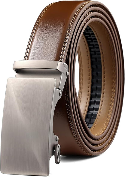 Founders & C Men's Ratchet Belt 1 3/8",Leather Dress Belt Adjustable with Click Sliding Buckle Trim to Exact Fit