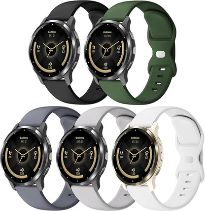 5 Pack 18mm Silicone Watch Band Compatible with Garmin Vivoactive 4S/Vivomove 3S/Venu 3S 41mm/Venu 4 41mm/Venu 2S/Forerunner 255S/265S, Quick Release Soft Sport Straps for Women Men