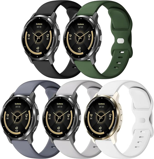 5 Pack 18mm Silicone Watch Band Compatible with Garmin Vivoactive 4S/Vivomove 3S/Venu 3S 41mm/Venu 4 41mm/Venu 2S/Forerunner 255S/265S, Quick Release Soft Sport Straps for Women Men