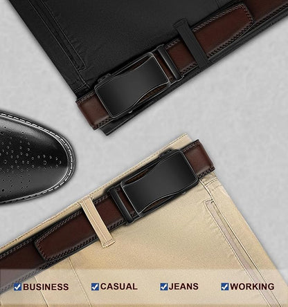 BULLIANT Mens Ratchet Belt,Leather Adjustable Slide Belt For Gift Mens Dress Casual 1 3/8",Size Adjustable