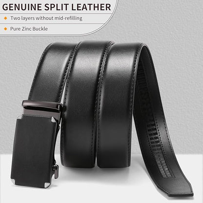 GAEKEAO Ratchet Belts for Men Dress Casual 1 3/12" Adjustable Genuine Leather Slide Buckle Designer Belt with Box Trim to Fit