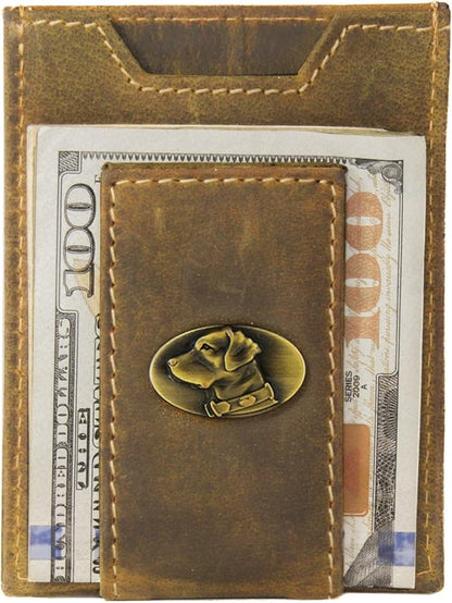 ZEP-PRO Lab Vintage Tan Leather Magnetic Front Pocket Wallet, Slim Stylish for Men