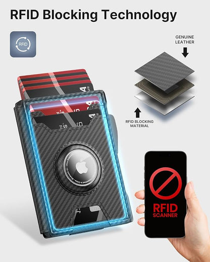 typecase AirTag Wallet for Men: Compatible with Apple AirTag (1st & 2nd Generation), RFID Blocking, Genuine Leather, Slim & Minimalist Design,13 Cards Capacitiy | ID Window | Money Clip (Carbon Fiber)