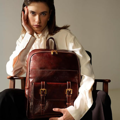 Time Resistance Leather Backpack for Men and Women - Laptop Bag up to 15” - Brown Business Rucksack