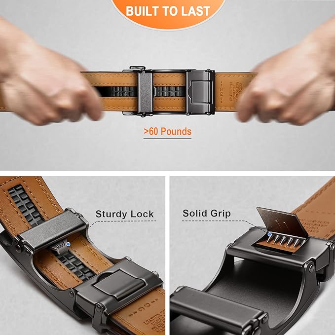 KEMISANT Belt Men, Sliding Ratchet Belt Genuine Leather For Gift Mens Dress Pants Oxfords,Size Adjustable