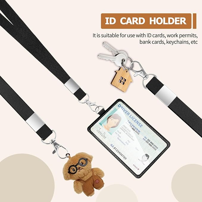 PU Leather ID Badge Holder Extra Thick ID Card Name Badge Holder with 1 Clear ID Window 1 Credit Card Slot for Office Staffs, Teachers/Students, Workers, Cruise Cards, Bus/Metro Cards (1 Pack Black)