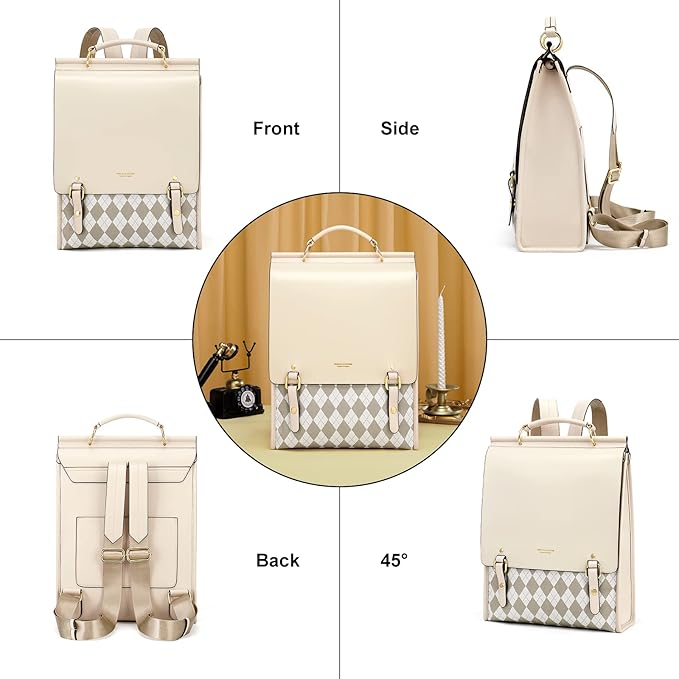 Cnoles Leather Backpack Purse For Women Fashion Ladies Vintage Bag Casual College Travel Backpacks Large bags White