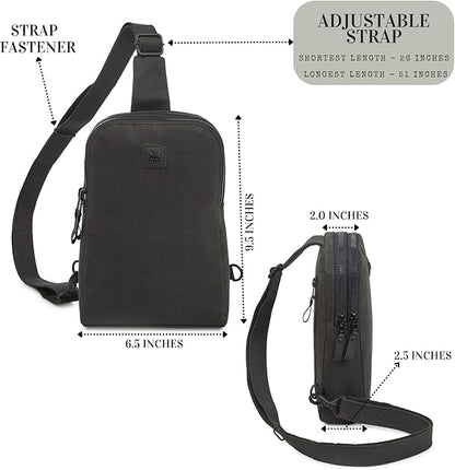 Leather Sling Bag for Women Genuine Crossbody Purse Small Trendy Cross Over Chest Phone and Credit Card Slots (Black Crazy Horse)