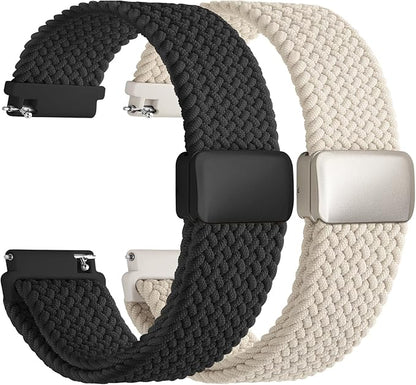 Fullmosa Magnetic Braided Watch Bands - 18mm 20mm 22mm Quick Release Watch Strap, Stretchy Nylon Solo Loop Compatible with Garmin Samsung Galaxy Amazfit for Men Women(22mm, Starlight+Black)