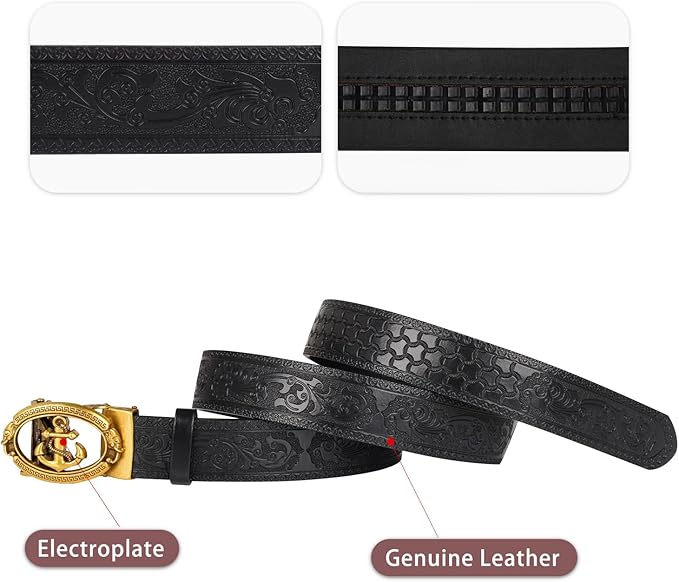 Aurolran Men&Womens Leather Dress Belt Business Automatic Buckle Belt Color-Black Silver Gold