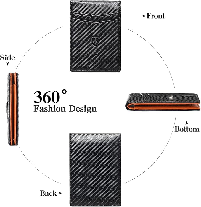 Mens Wallet Leather Credit Card Holder Slim Bifold RFID Blocking Front Pockets Minimalist Wallets for Men with ID Window